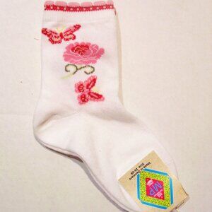 MP Denmark Super Cute Floral Butterfly Girls Sock White Pink NWT 6/7  12/1 Shoe